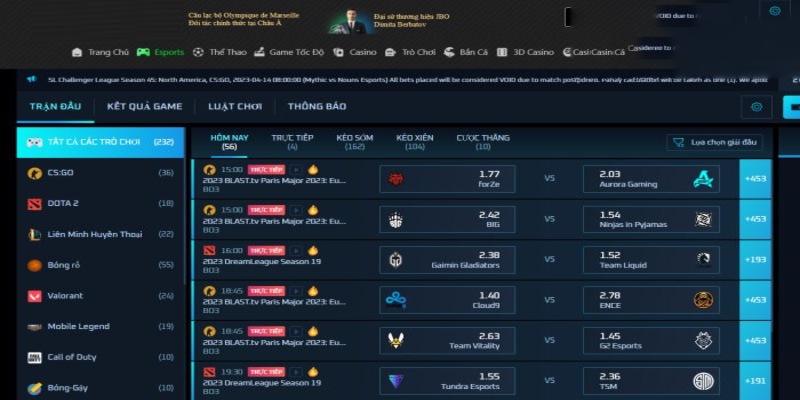 Trang chủ YSB66 cung cấp nhiều kèo cược Esports